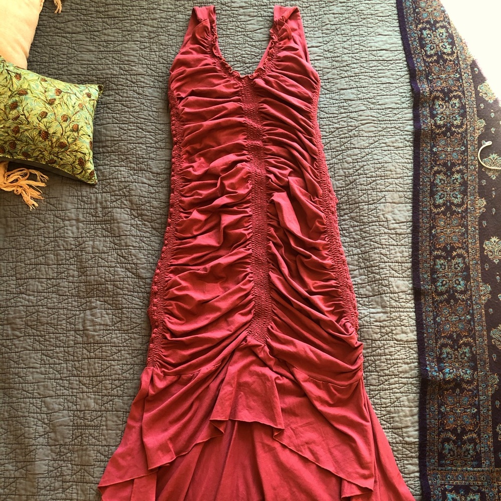 Pink Leom Designs Hati Hati Ruched Midi Dress MED NWOT